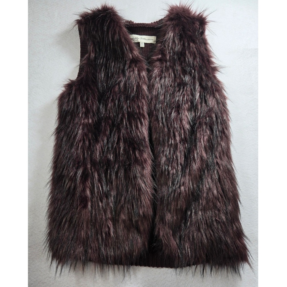Sebby Collection Burgundy Faux Fur Shaggy Sweater Back Vest Plus Size XL Boho